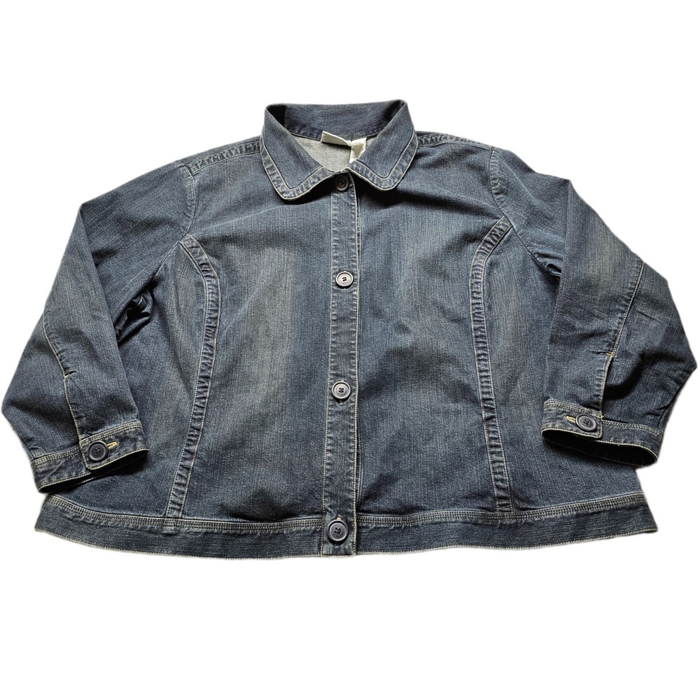 Liz Claiborne Denim Jacket Womens 3X Blue Stretch Casual Collared Buttonโ Front